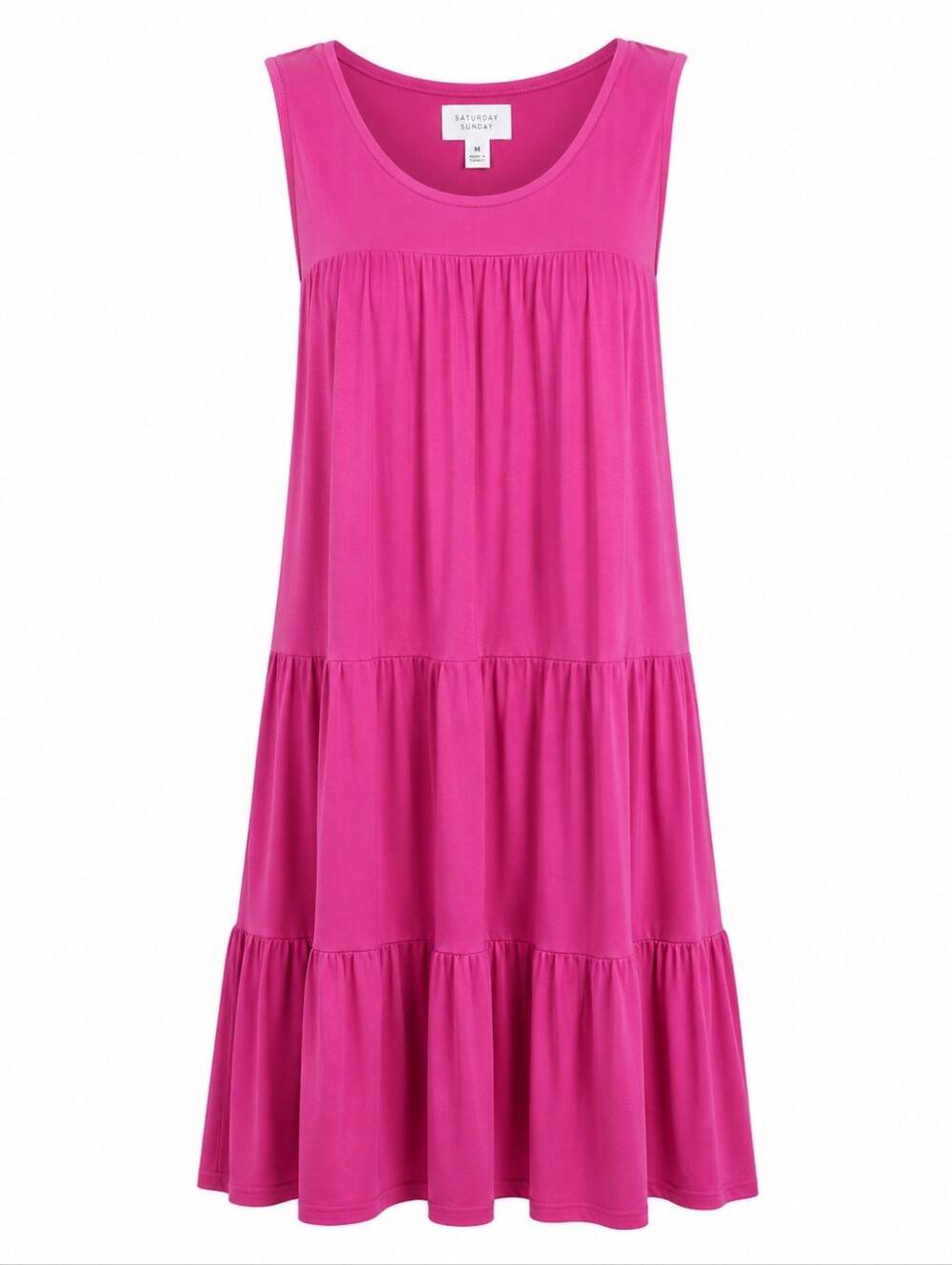 SATURDAY SUNDAY | Anthropologie Barbie Pink Tiered Midi‎ Dress Cover Up | M